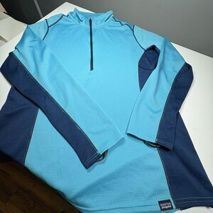 PATAGONIA WOMEN'S CAPILENE BASE LAYER PULLOVER TOP SIZE Large Teal & Navy